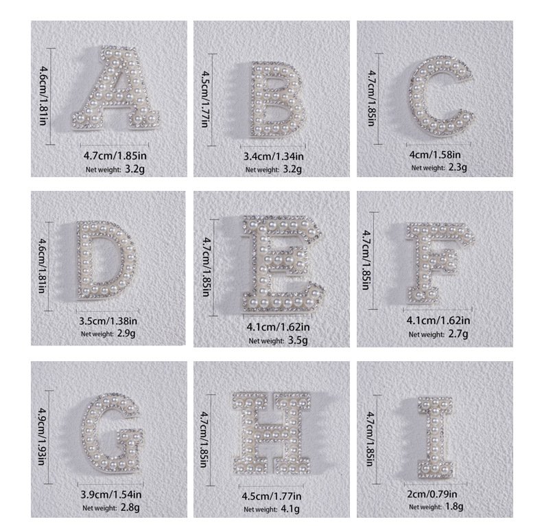 Crystal Pearl Alphabet Patches – DIY Clothing & Bag Accessories (26 Letters A–Z) - Custom Heat Transfer