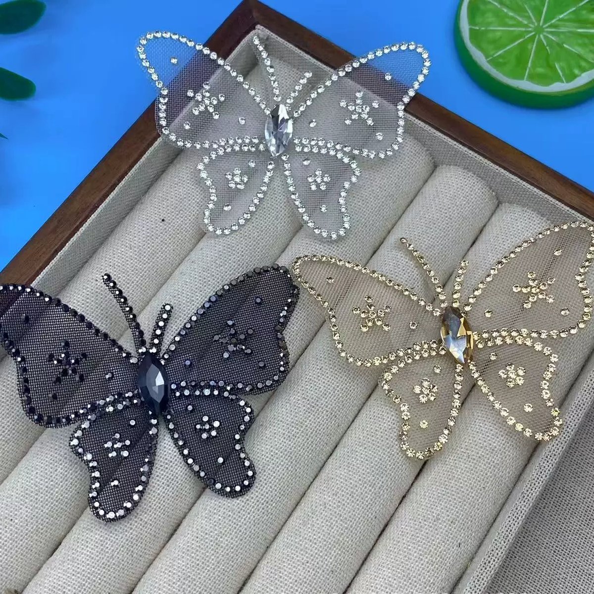 3D Rhinestone Mesh Butterfly Applique – DIY Hair Clips & Fashion Accessories Craft Material