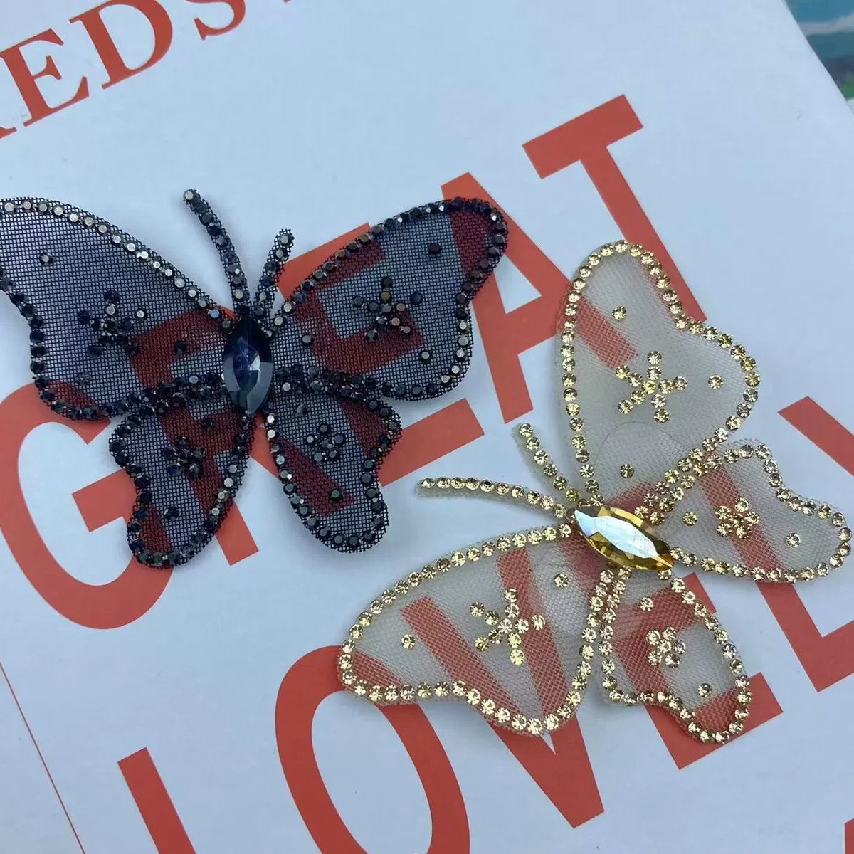 3D Rhinestone Mesh Butterfly Applique – DIY Hair Clips & Fashion Accessories Craft Material