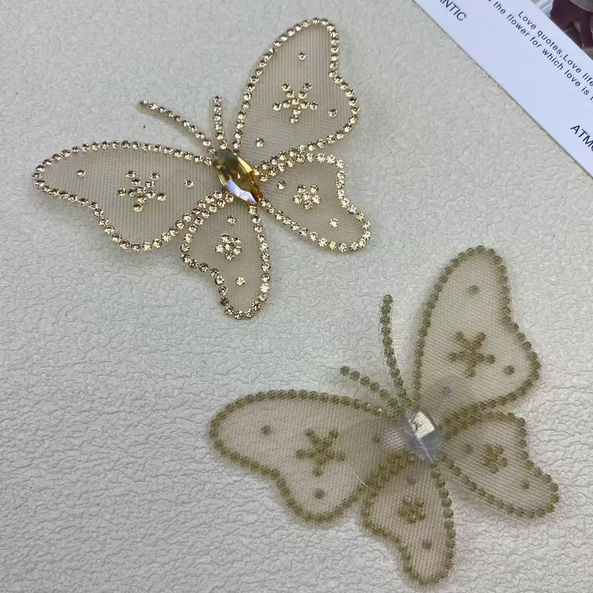 3D Rhinestone Mesh Butterfly Applique – DIY Hair Clips & Fashion Accessories Craft Material