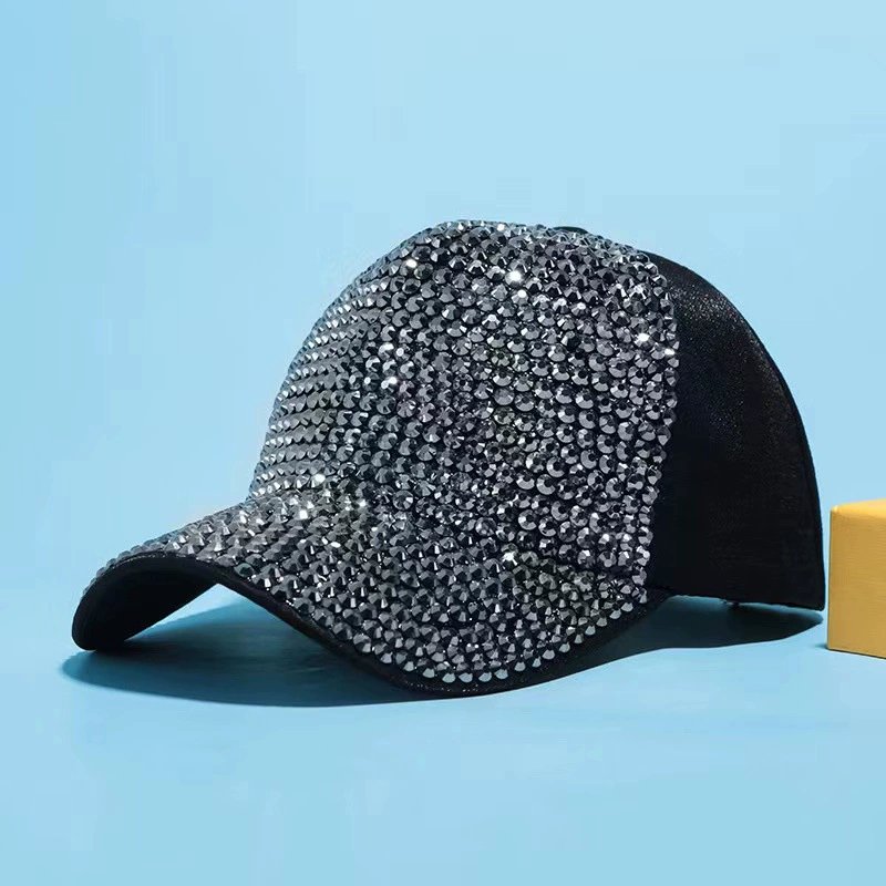 Korean-Style Rhinestone Baseball Cap — Handmade Sparkling Sun Protection Hat