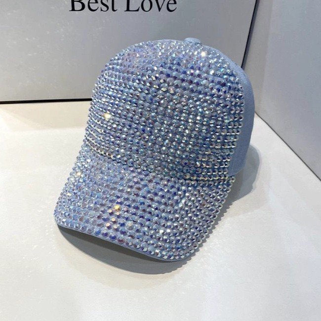 Korean-Style Rhinestone Baseball Cap — Handmade Sparkling Sun Protection Hat