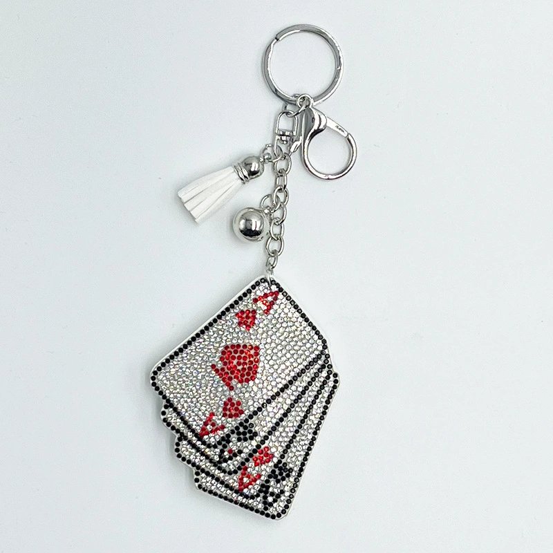 Sparkling Playing Card Rhinestone Keychain with Tassel — Fashion Bag & Car Charm