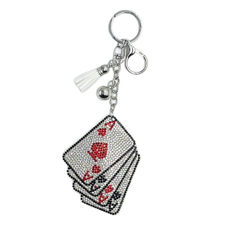 Sparkling Playing Card Rhinestone Keychain with Tassel — Fashion Bag & Car Charm