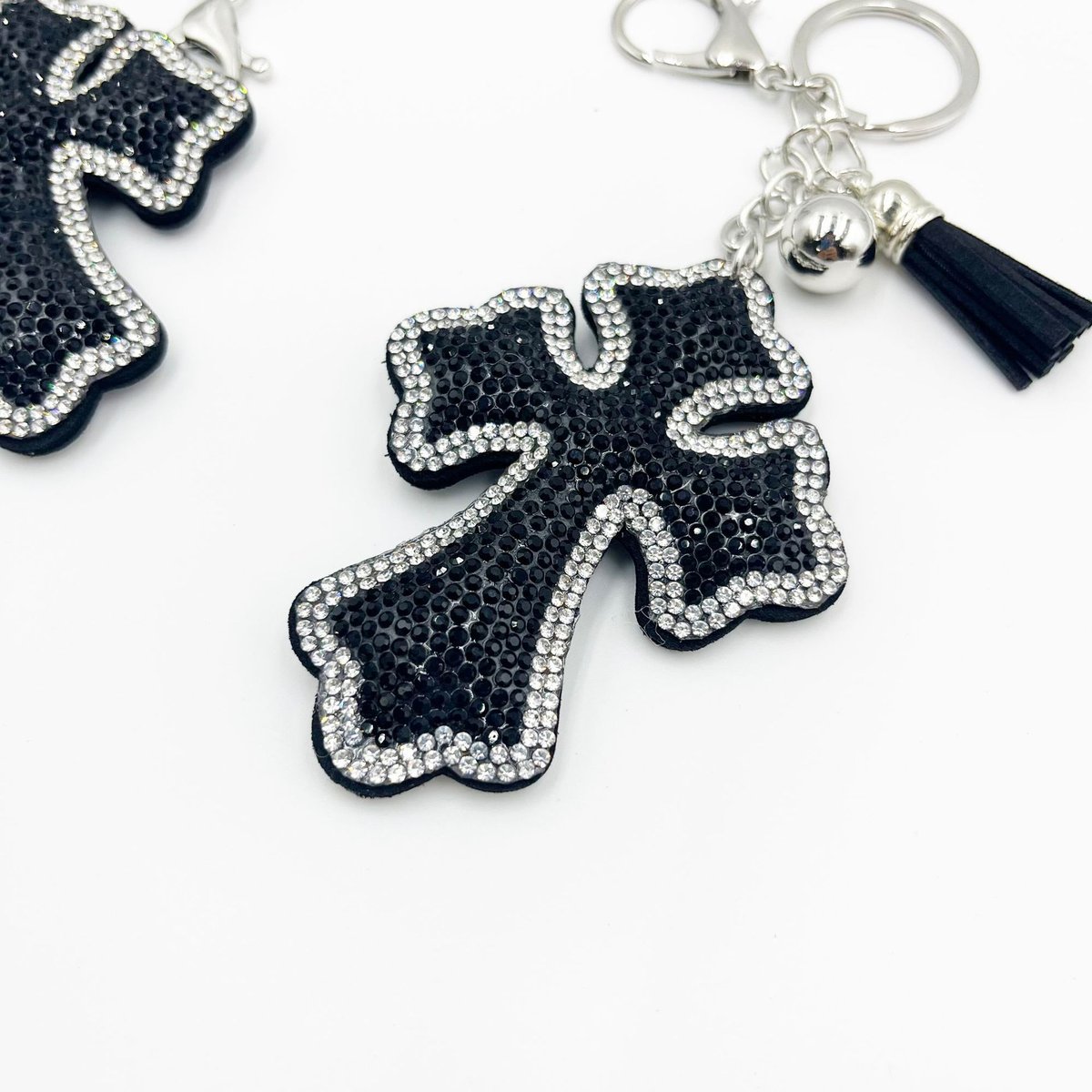 Crystal Cross Keychain with Tassel — Korean Velvet Rhinestone Bag Charm Price * 0.60