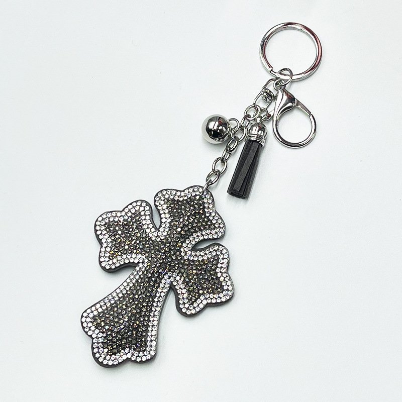 Crystal Cross Keychain with Tassel — Korean Velvet Rhinestone Bag Charm Price * 0.60