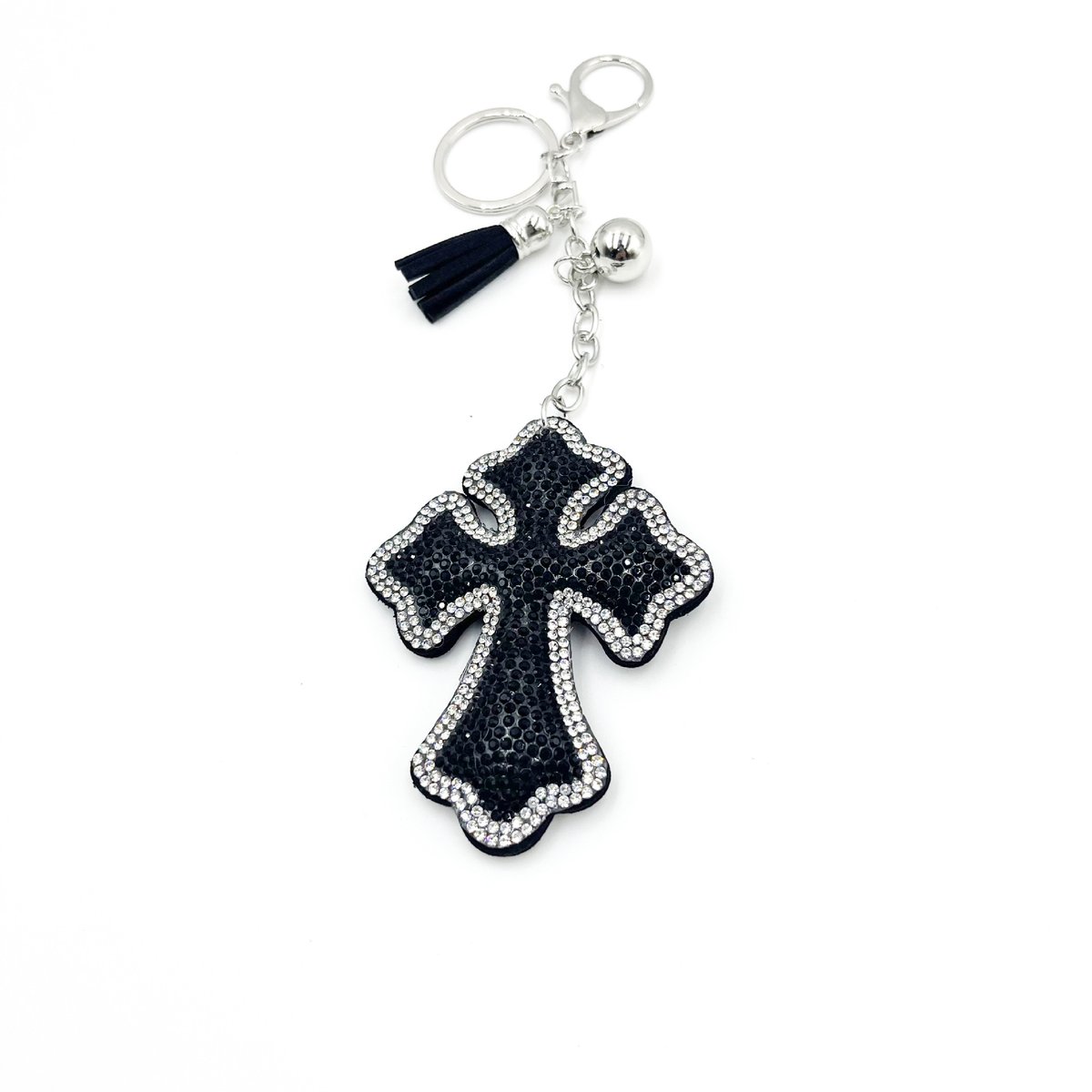Crystal Cross Keychain with Tassel — Korean Velvet Rhinestone Bag Charm Price * 0.60