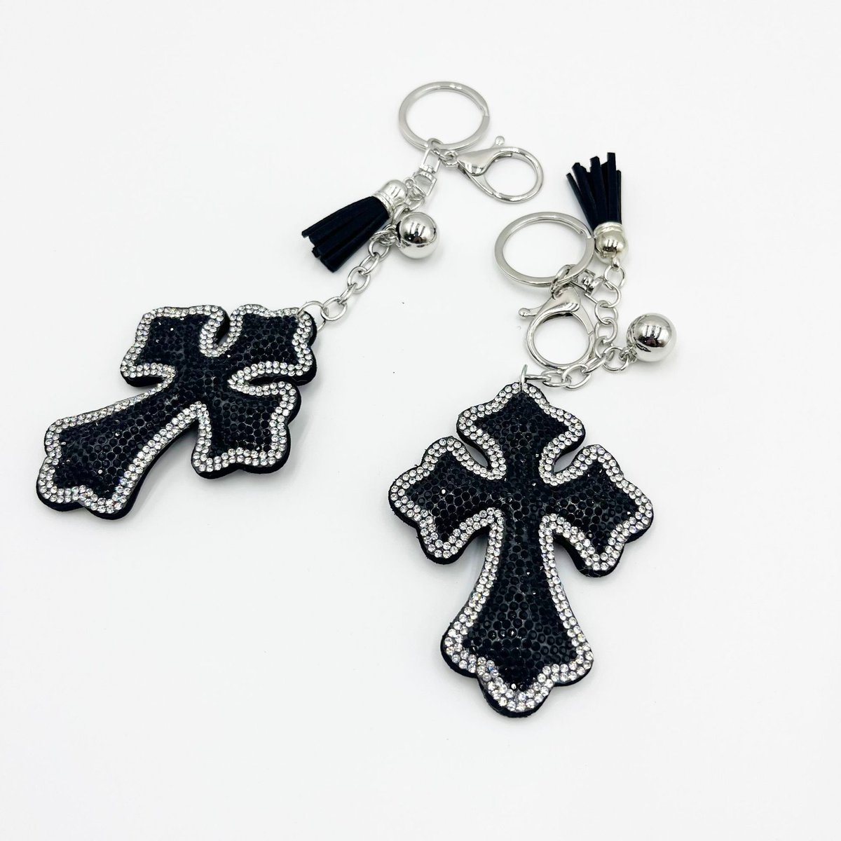 Crystal Cross Keychain with Tassel — Korean Velvet Rhinestone Bag Charm Price * 0.60