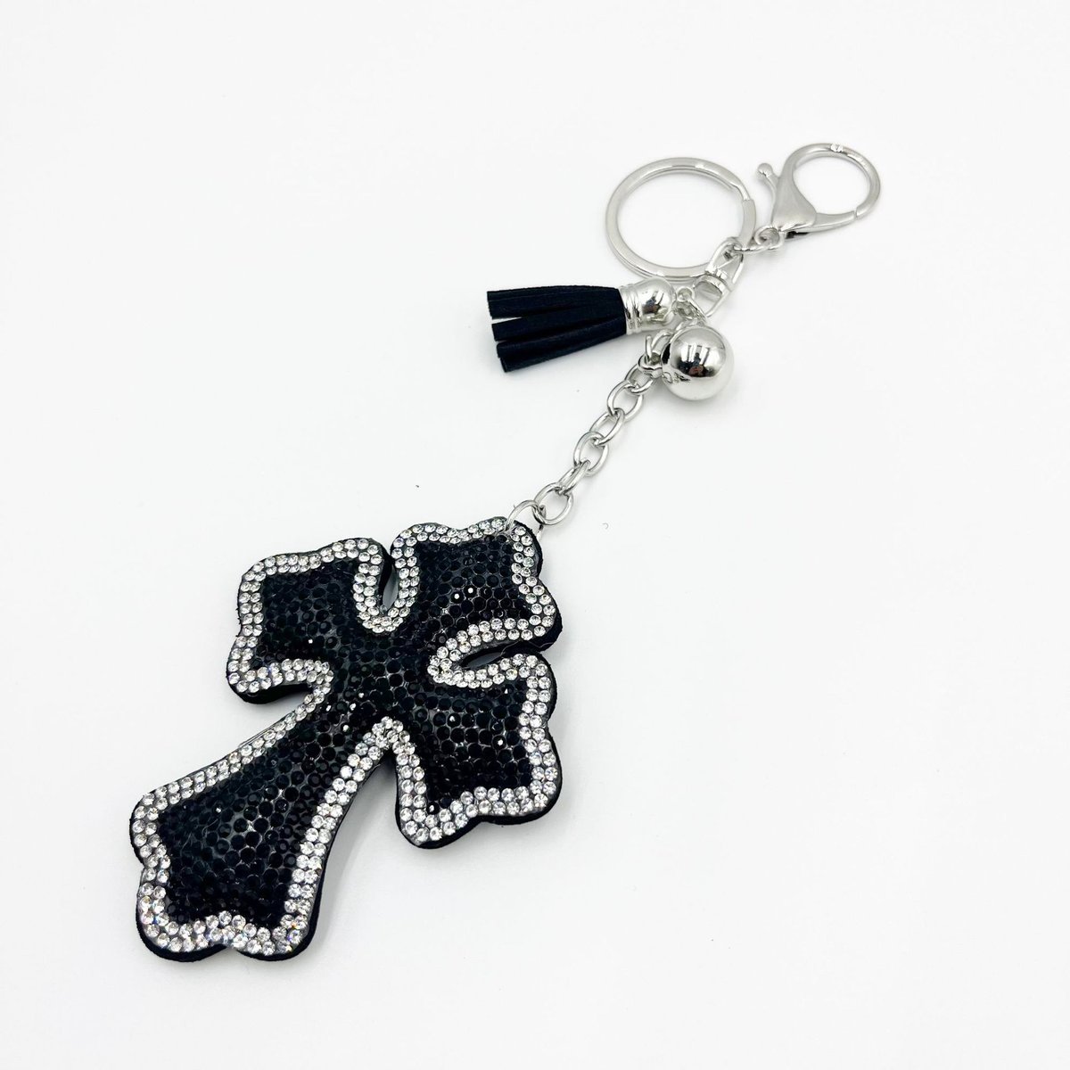 Crystal Cross Keychain with Tassel — Korean Velvet Rhinestone Bag Charm Price * 0.60