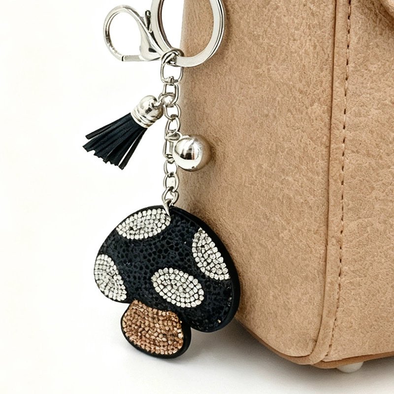 Luxury Rhinestone Mushroom Keychain with Tassel — Fashion Bag Charm