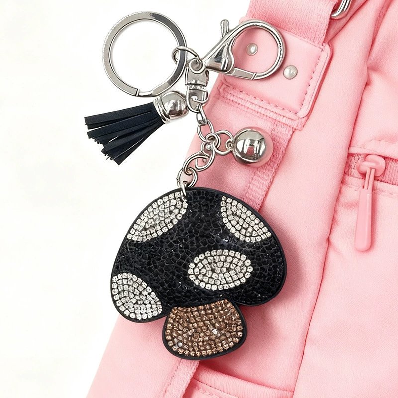 Luxury Rhinestone Mushroom Keychain with Tassel — Fashion Bag Charm