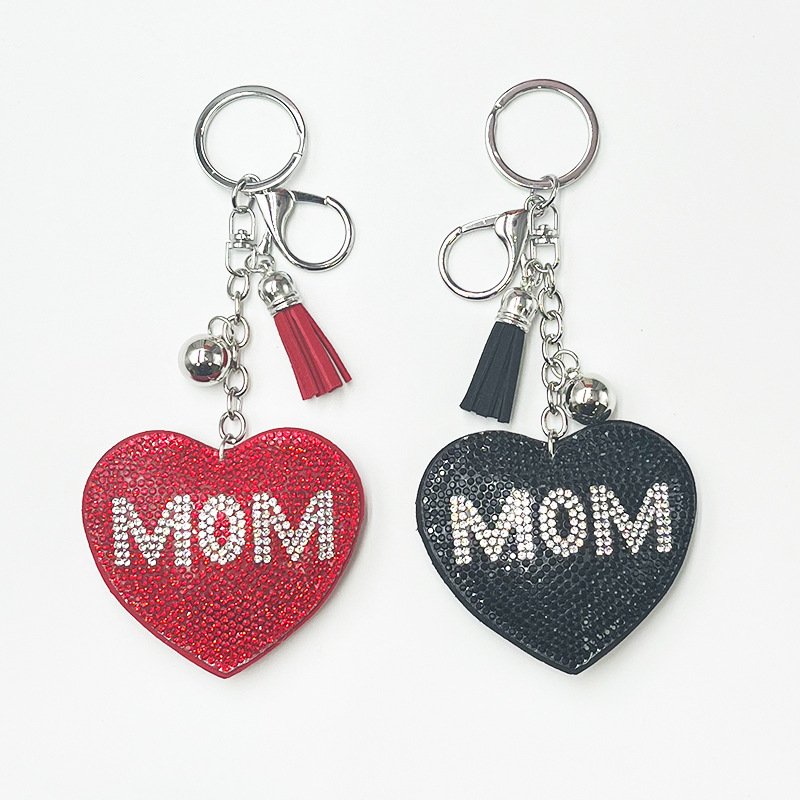 Rhinestone Heart Keychain with Tassel — Mother’s Day Gift Metal Bag Charm