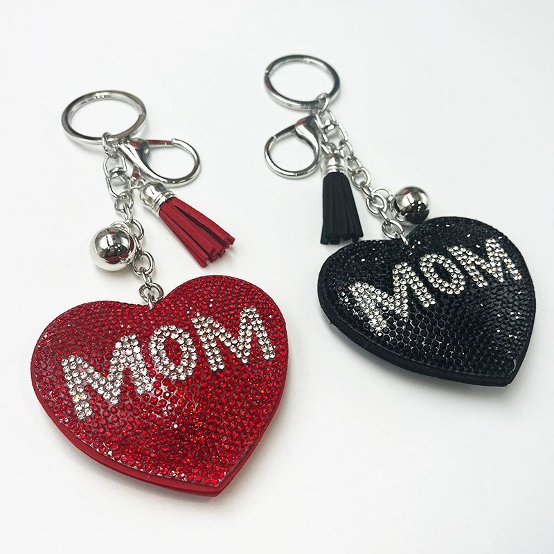 Rhinestone Heart Keychain with Tassel — Mother’s Day Gift Metal Bag Charm