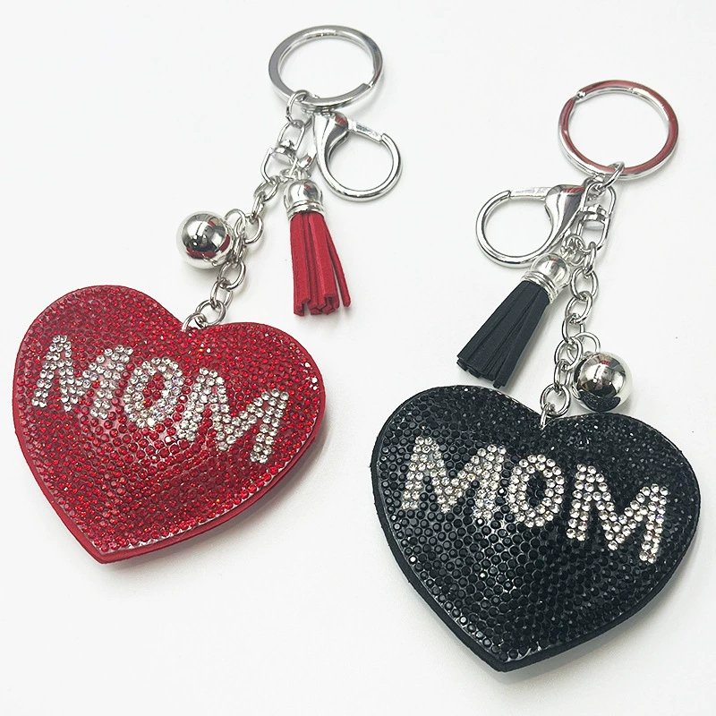 Rhinestone Heart Keychain with Tassel — Mother’s Day Gift Metal Bag Charm