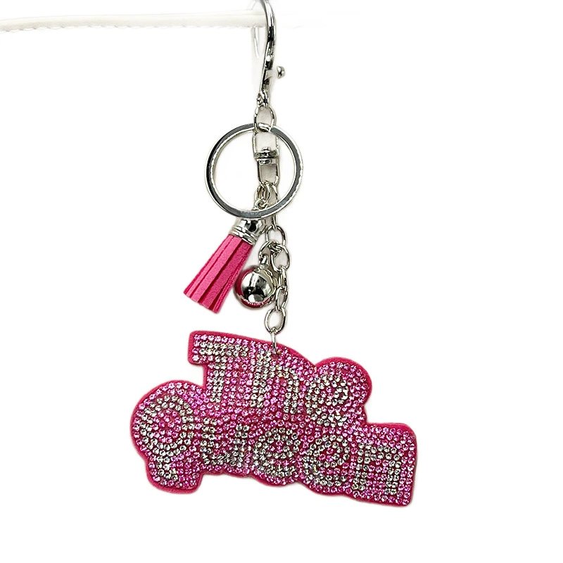 The Queen” Rhinestone Keychain with Tassel — Sparkling Fashion Bag Charm for Women