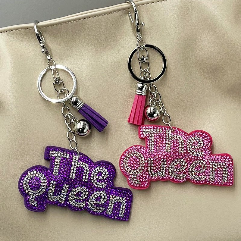 The Queen” Rhinestone Keychain with Tassel — Sparkling Fashion Bag Charm for Women