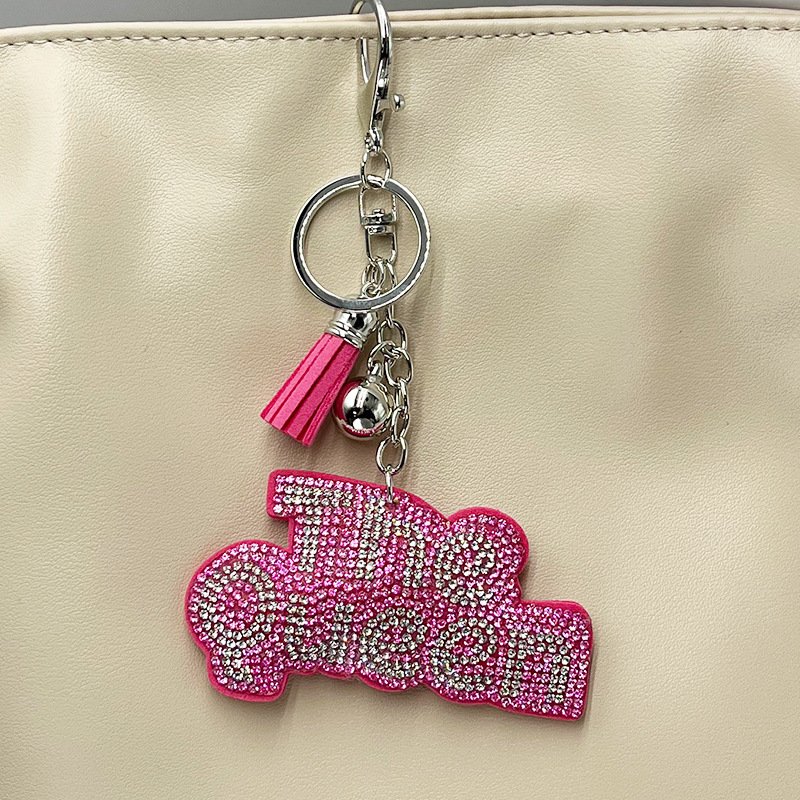 The Queen” Rhinestone Keychain with Tassel — Sparkling Fashion Bag Charm for Women