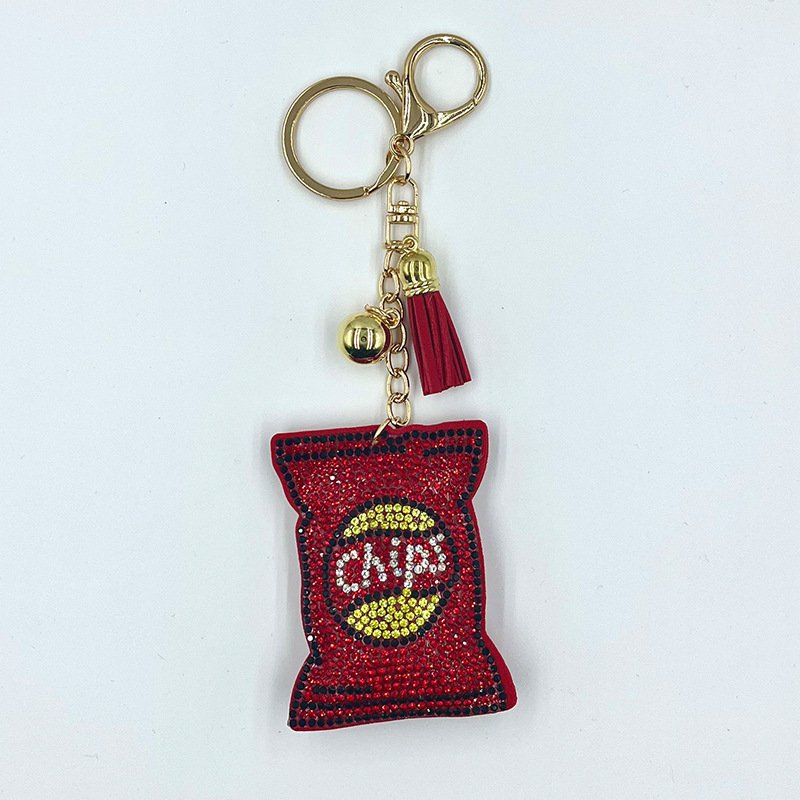Sparkling Potato Chips Rhinestone Keychain — Fun Tassel Bag Charm for Women