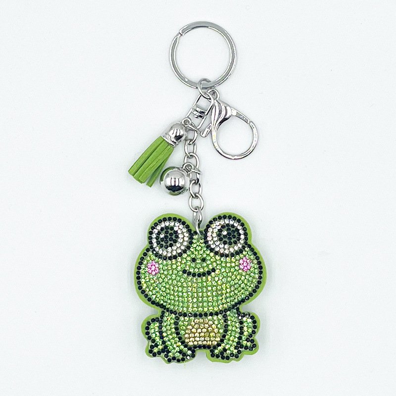 Cute Green Frog Rhinestone Keychain — Sparkly Cartoon Tassel Bag Charm