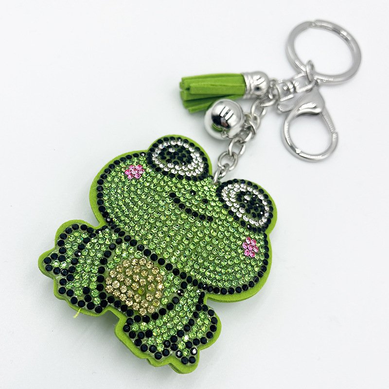 Cute Green Frog Rhinestone Keychain — Sparkly Cartoon Tassel Bag Charm