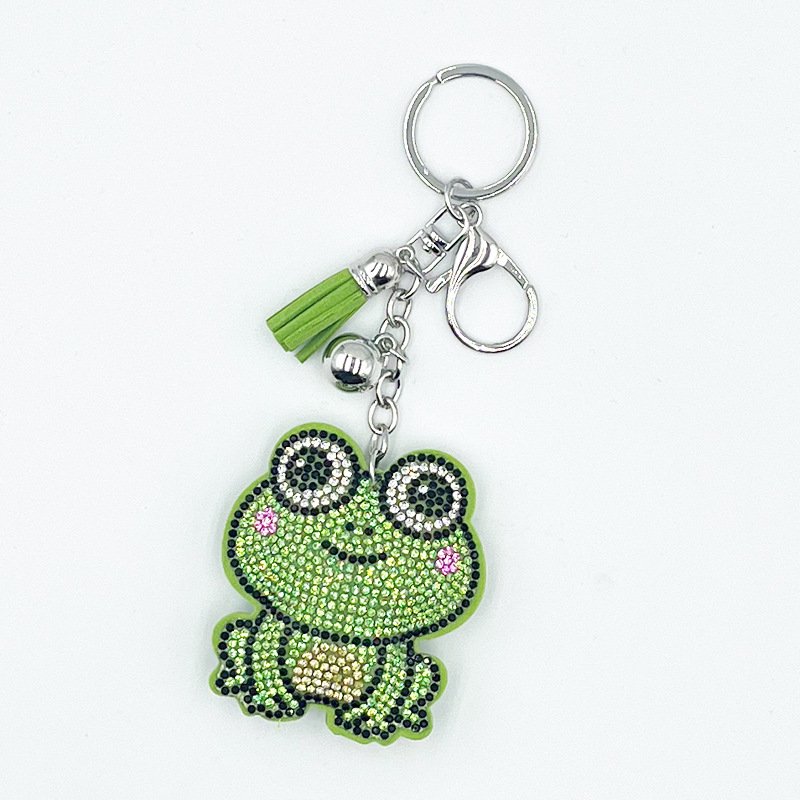 Cute Green Frog Rhinestone Keychain — Sparkly Cartoon Tassel Bag Charm