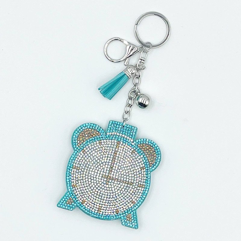 Crystal Alarm Clock Rhinestone Keychain — European-Style Tassel Bag Charm