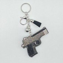 Crystal Pistol Rhinestone Keychain — Edgy Tassel Bag Charm Statement Accessory