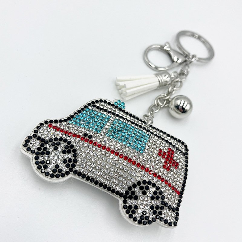 Sparkling Ambulance Rhinestone Keychain — Medical-Themed Tassel Bag Charm