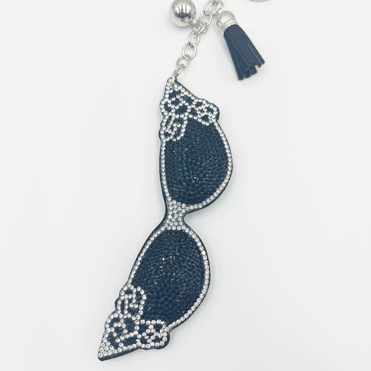 Rhinestone Sunglasses Keychain — Chic Crystal Tassel Bag Charm for Women