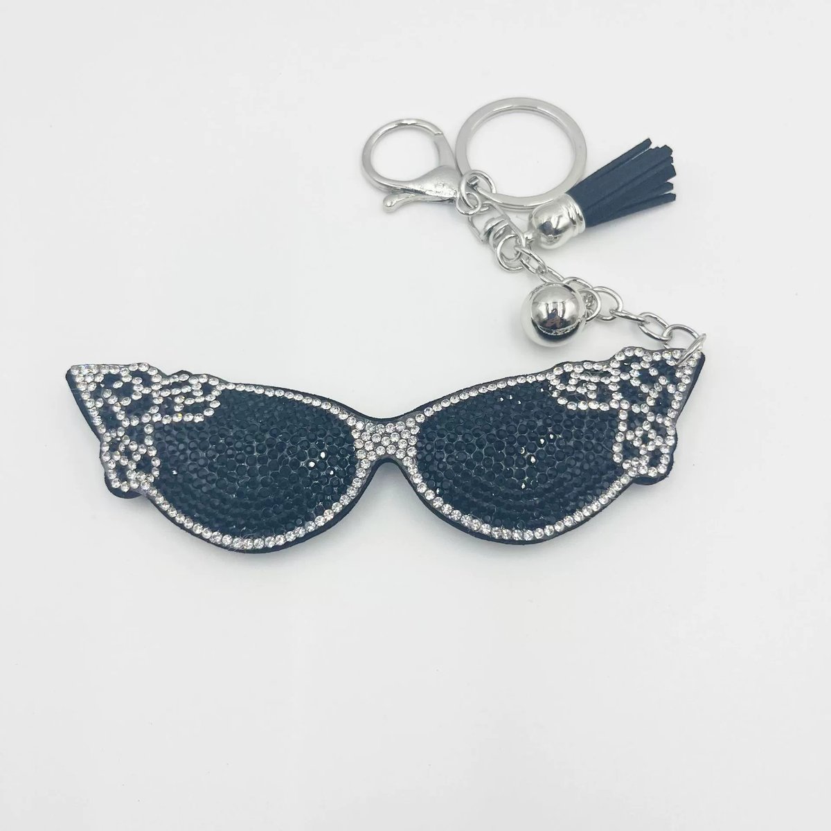 Rhinestone Sunglasses Keychain — Chic Crystal Tassel Bag Charm for Women
