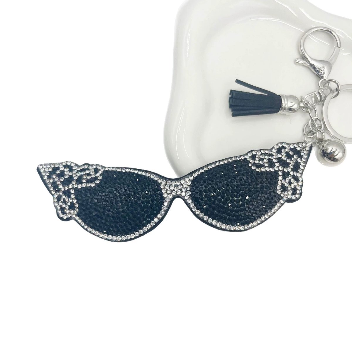 Rhinestone Sunglasses Keychain — Chic Crystal Tassel Bag Charm for Women