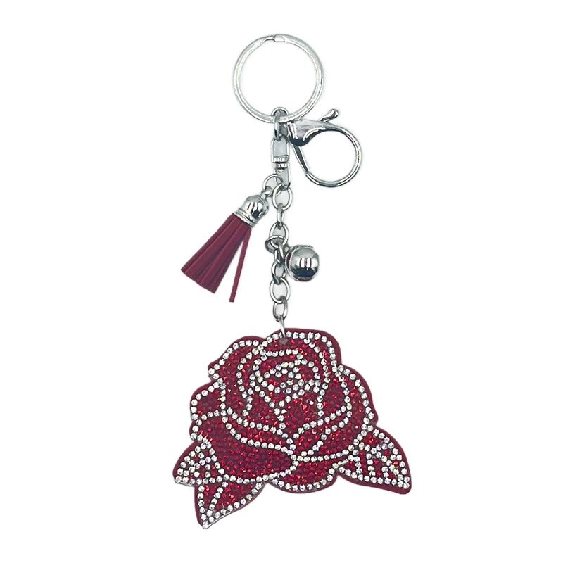 Sparkling Rose Rhinestone Keychain — Elegant Tassel Bag Charm Gift
