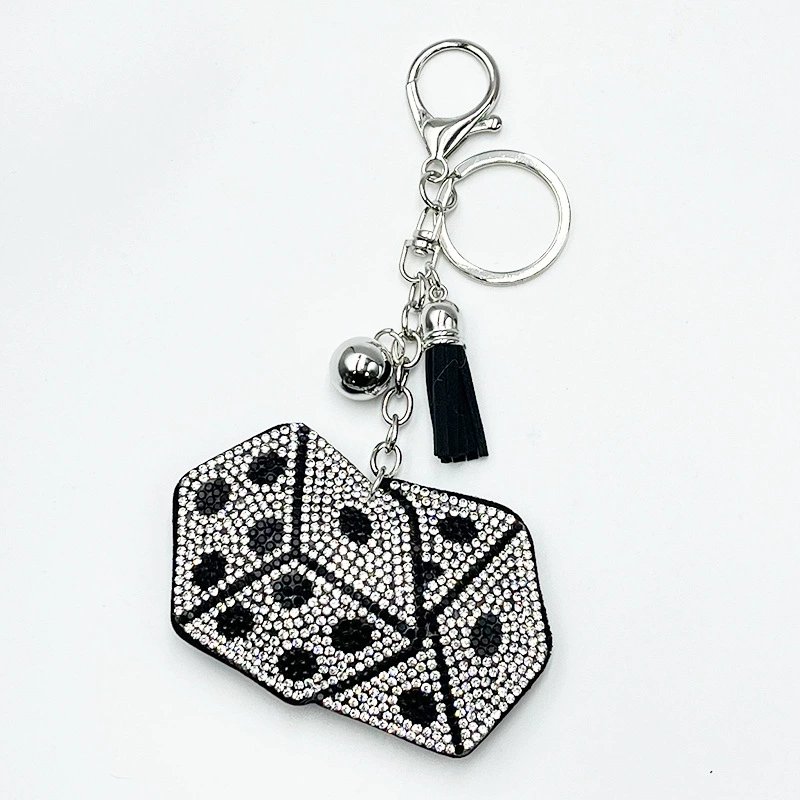 Sparkling Dice Rhinestone Keychain — Chic Tassel Bag Charm Gift for Women