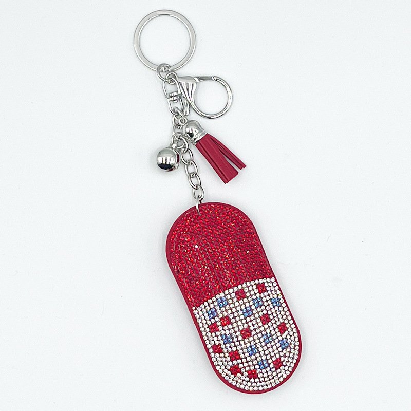 Sparkling Capsule Rhinestone Keychain — Trendy Tassel Bag & Car Charm