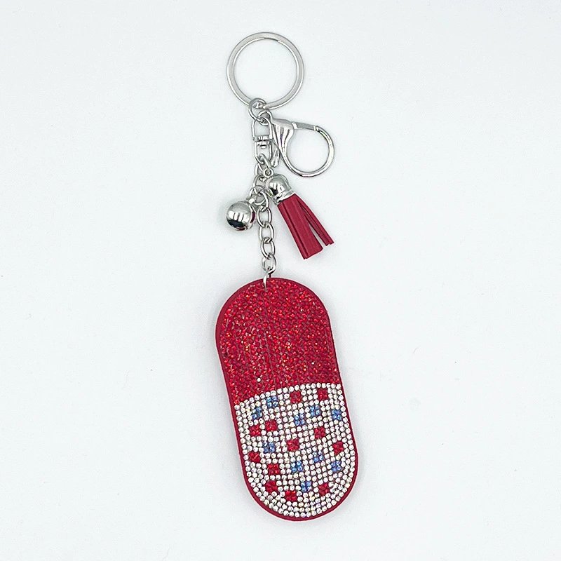 Sparkling Capsule Rhinestone Keychain — Trendy Tassel Bag & Car Charm