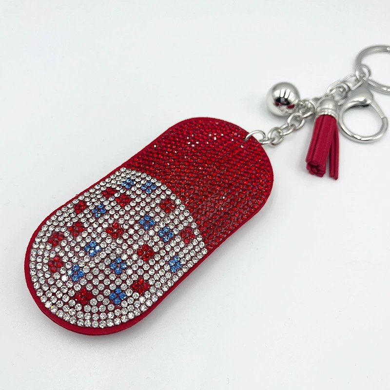 Sparkling Capsule Rhinestone Keychain — Trendy Tassel Bag & Car Charm