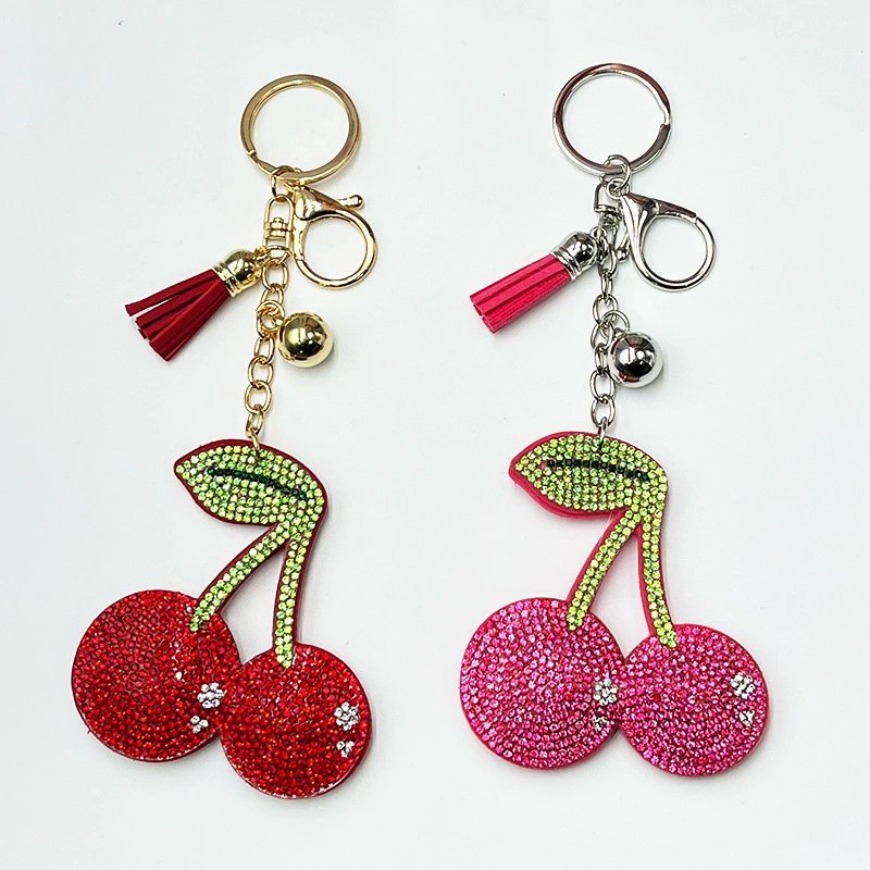 Sparkling Cherry Rhinestone Keychain — 3D Crystal Fruit Tassel Bag Charm