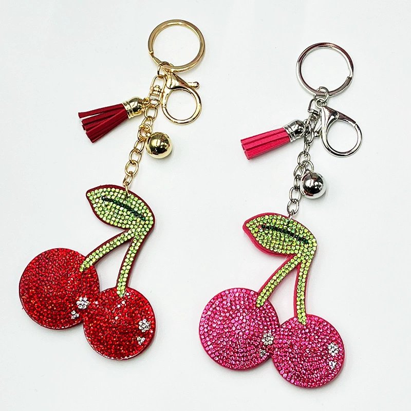 Sparkling Cherry Rhinestone Keychain — 3D Crystal Fruit Tassel Bag Charm