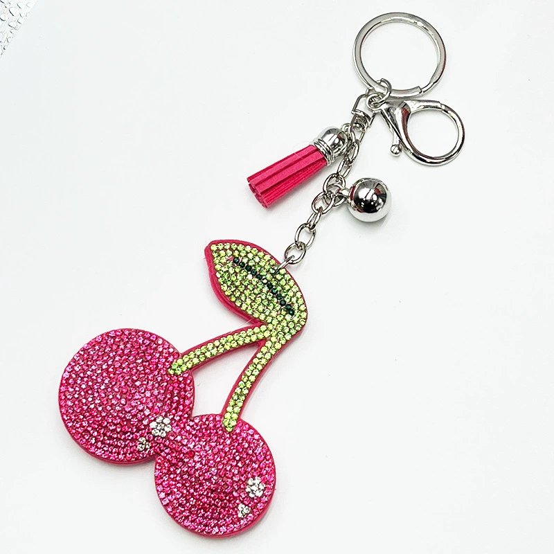 Sparkling Cherry Rhinestone Keychain — 3D Crystal Fruit Tassel Bag Charm