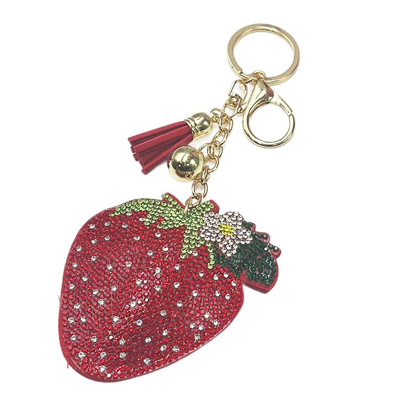 Sparkling Strawberry Rhinestone Keychain — Cute Fruit Tassel Bag Charm