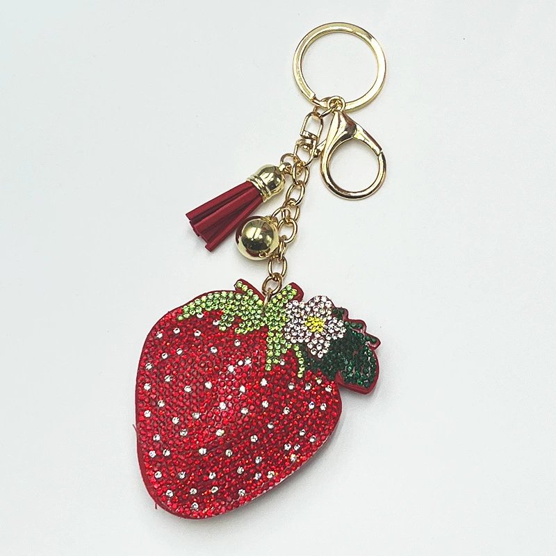Sparkling Strawberry Rhinestone Keychain — Cute Fruit Tassel Bag Charm