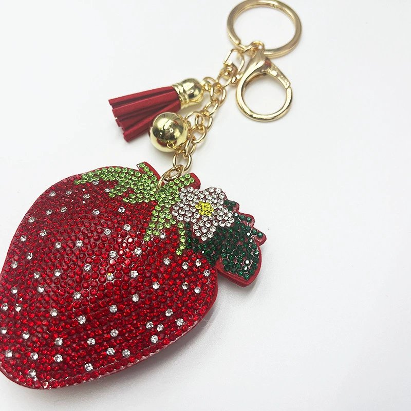 Sparkling Strawberry Rhinestone Keychain — Cute Fruit Tassel Bag Charm