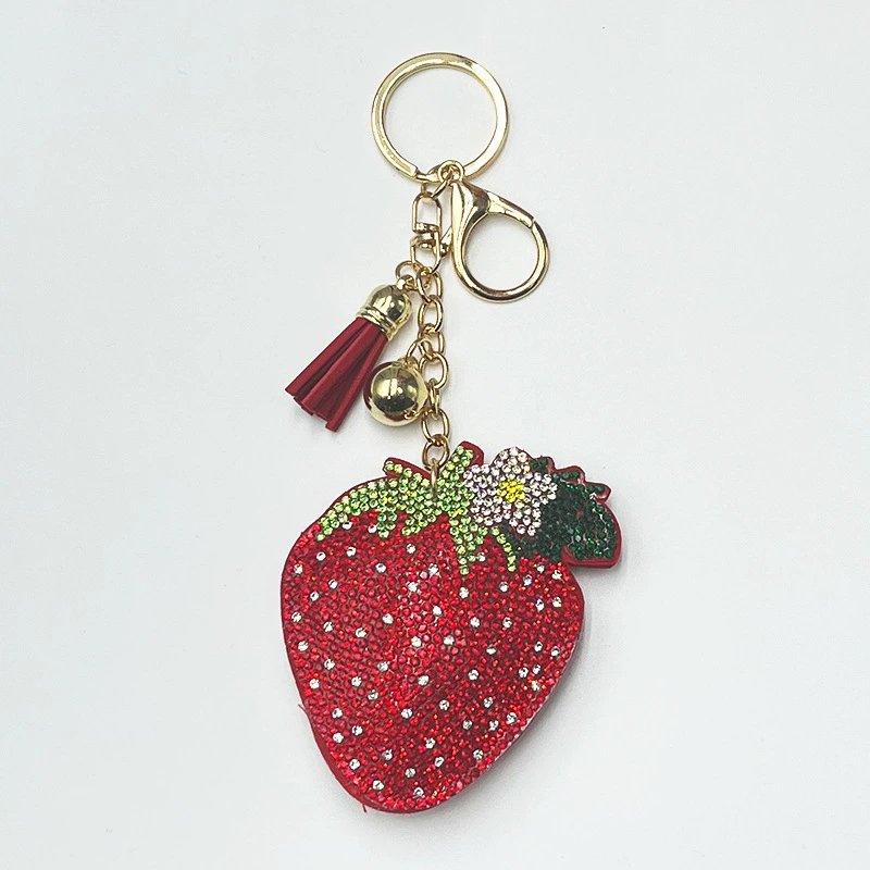 Sparkling Strawberry Rhinestone Keychain — Cute Fruit Tassel Bag Charm