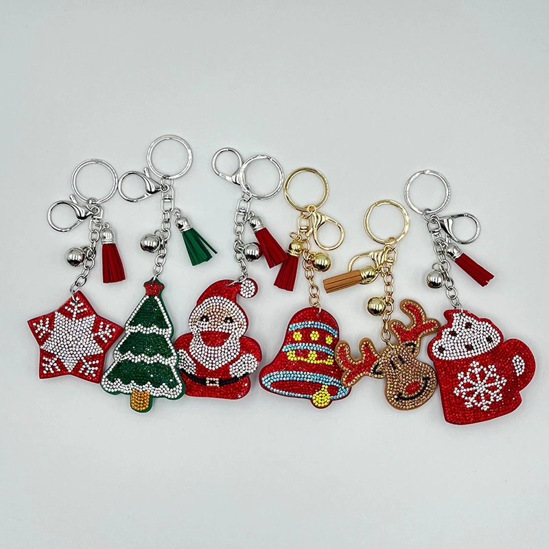 Festive Christmas Rhinestone Keychain Set — Holiday Tassel Bag Charms Collection