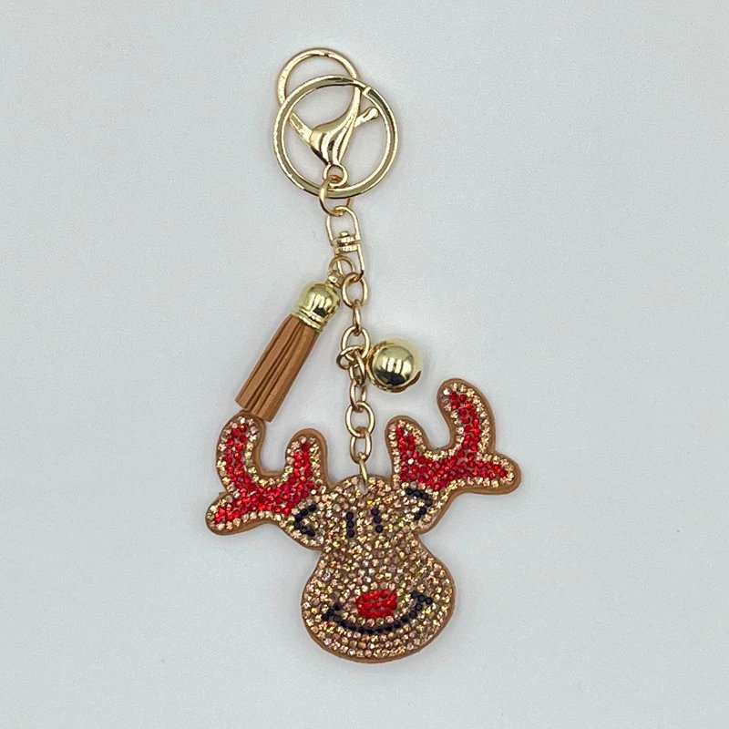 Festive Christmas Rhinestone Keychain Set — Holiday Tassel Bag Charms Collection