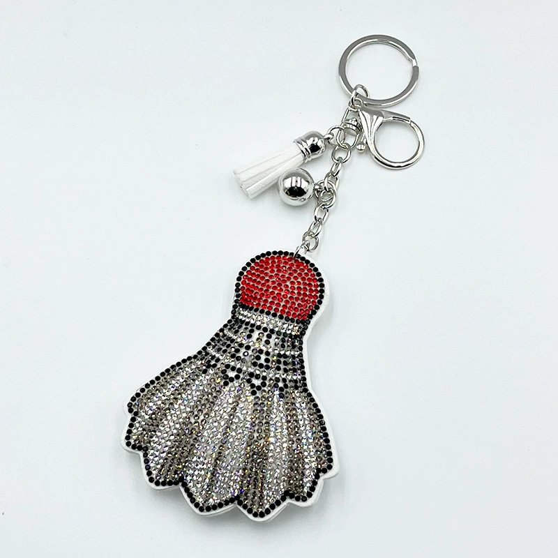Sparkling Badminton Shuttlecock Rhinestone Keychain — Sporty Tassel Bag Charm
