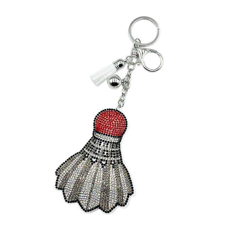 Sparkling Badminton Shuttlecock Rhinestone Keychain — Sporty Tassel Bag Charm