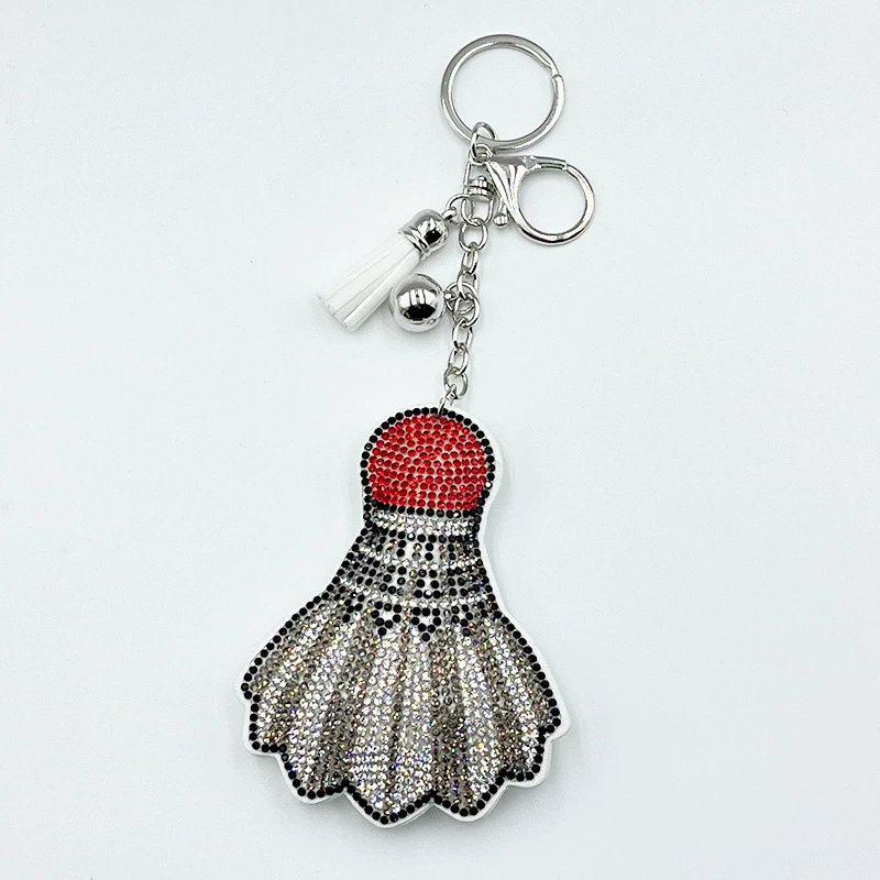 Sparkling Badminton Shuttlecock Rhinestone Keychain — Sporty Tassel Bag Charm
