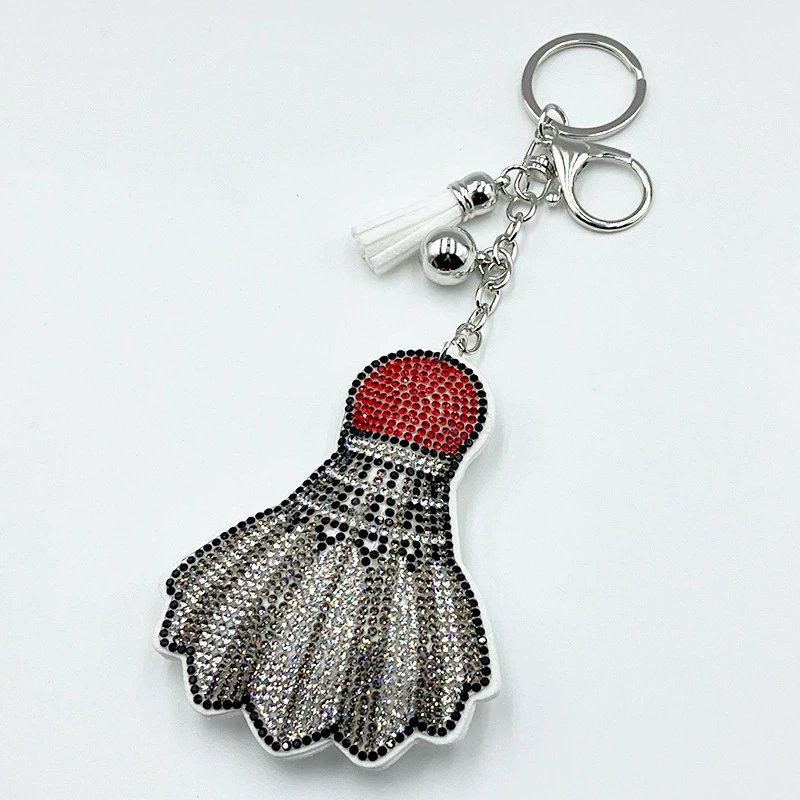 Sparkling Badminton Shuttlecock Rhinestone Keychain — Sporty Tassel Bag Charm