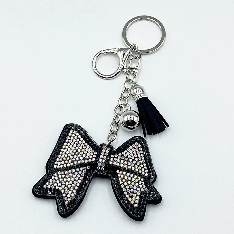 Hanging Bow Rhinestone Keychain — Chic Tassel Bag Charm Statement